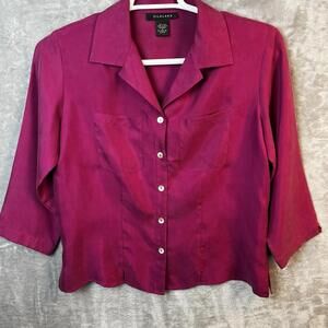 Silkland Womens Shirt Size Medium 100% Silk Fuchsia Pink Classic Business Office